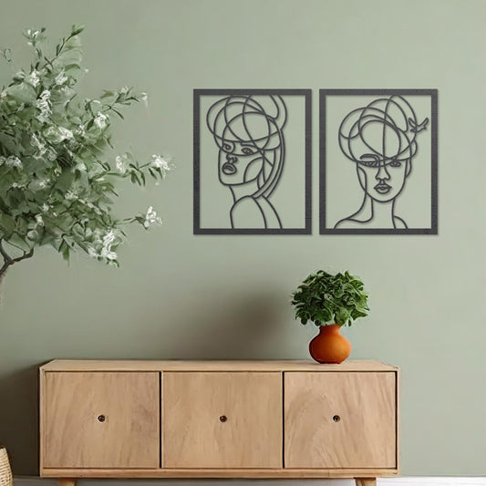 Elegant Womens Line Wooden Wall Art Set of 2 - Contemporary Modern Office Art