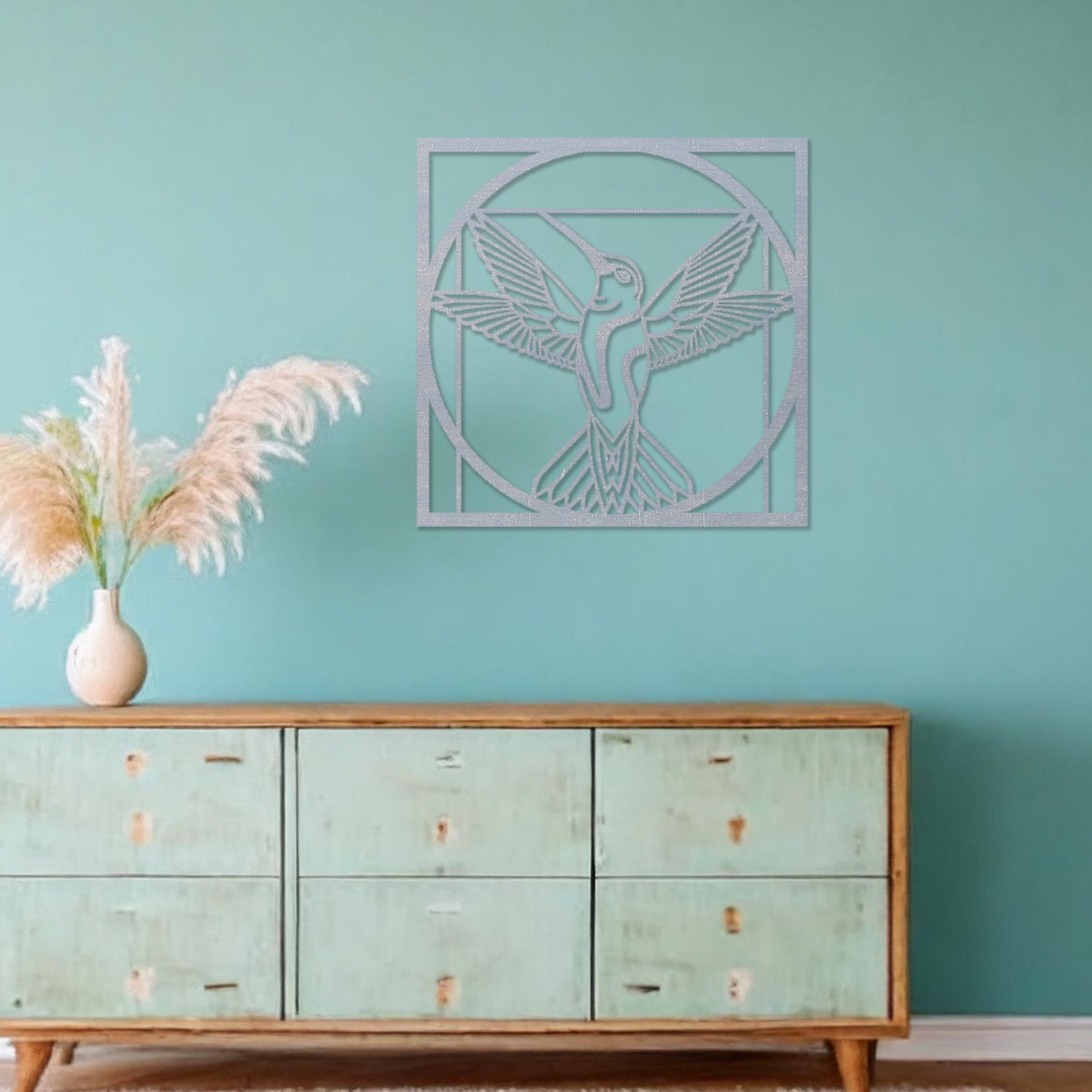 Geometric Hummingbird Wooden Wall Art - Modern Hanging Decor in Frame