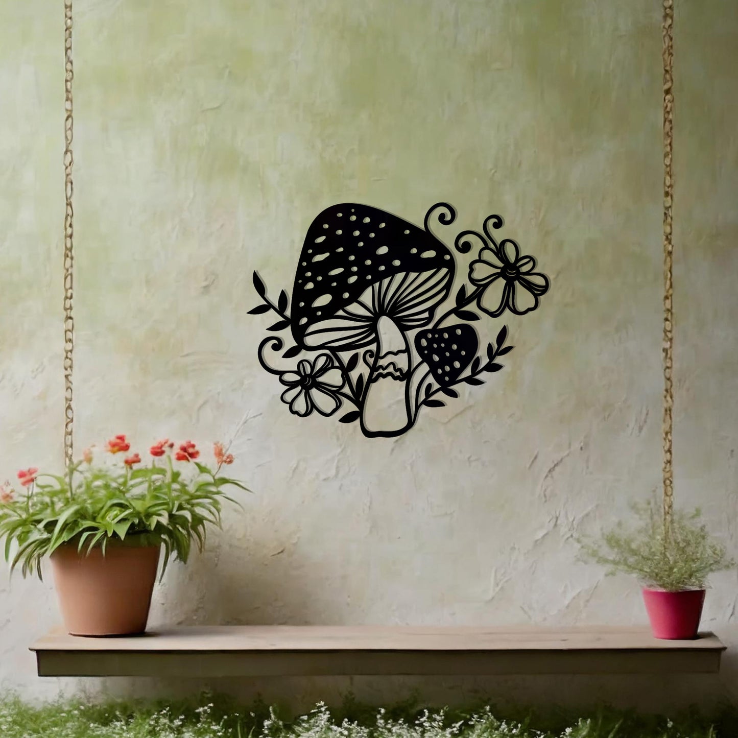 Mushroom and Floral Metal Garden Wall Art - Perfect Gift for Outdoor Garden