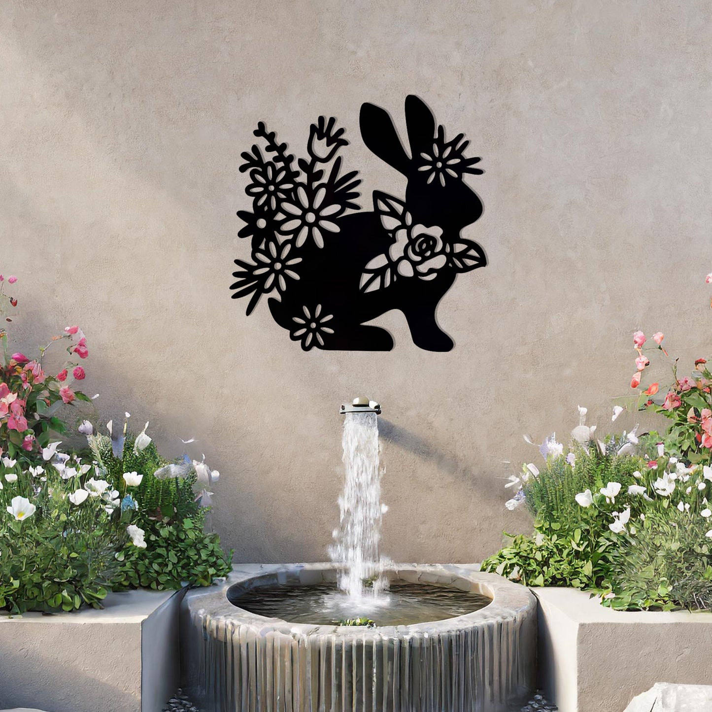 Floral Bunny Metal Wall Art - Charming Garden Decor Gift for Mom