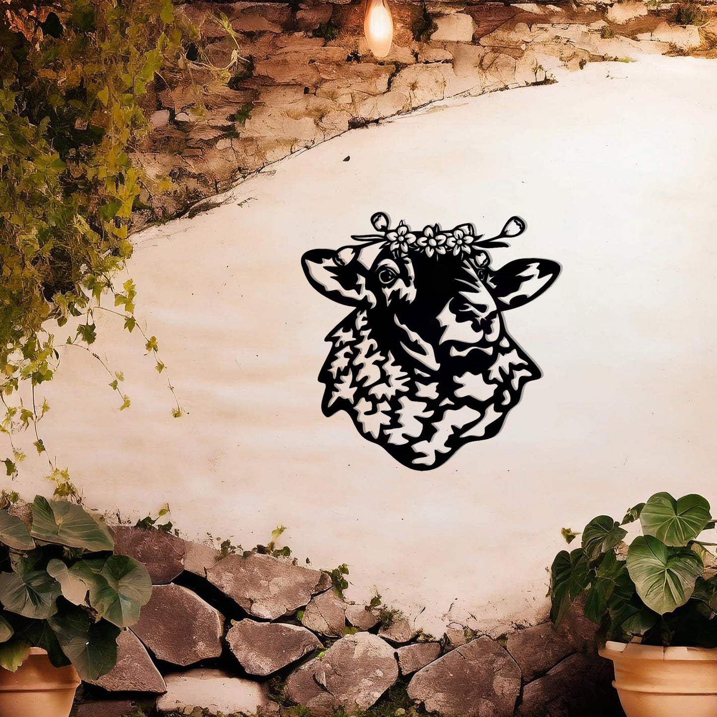 Floral Sheep Head Metal Wall Art - Charming Farmhouse Decor Gift