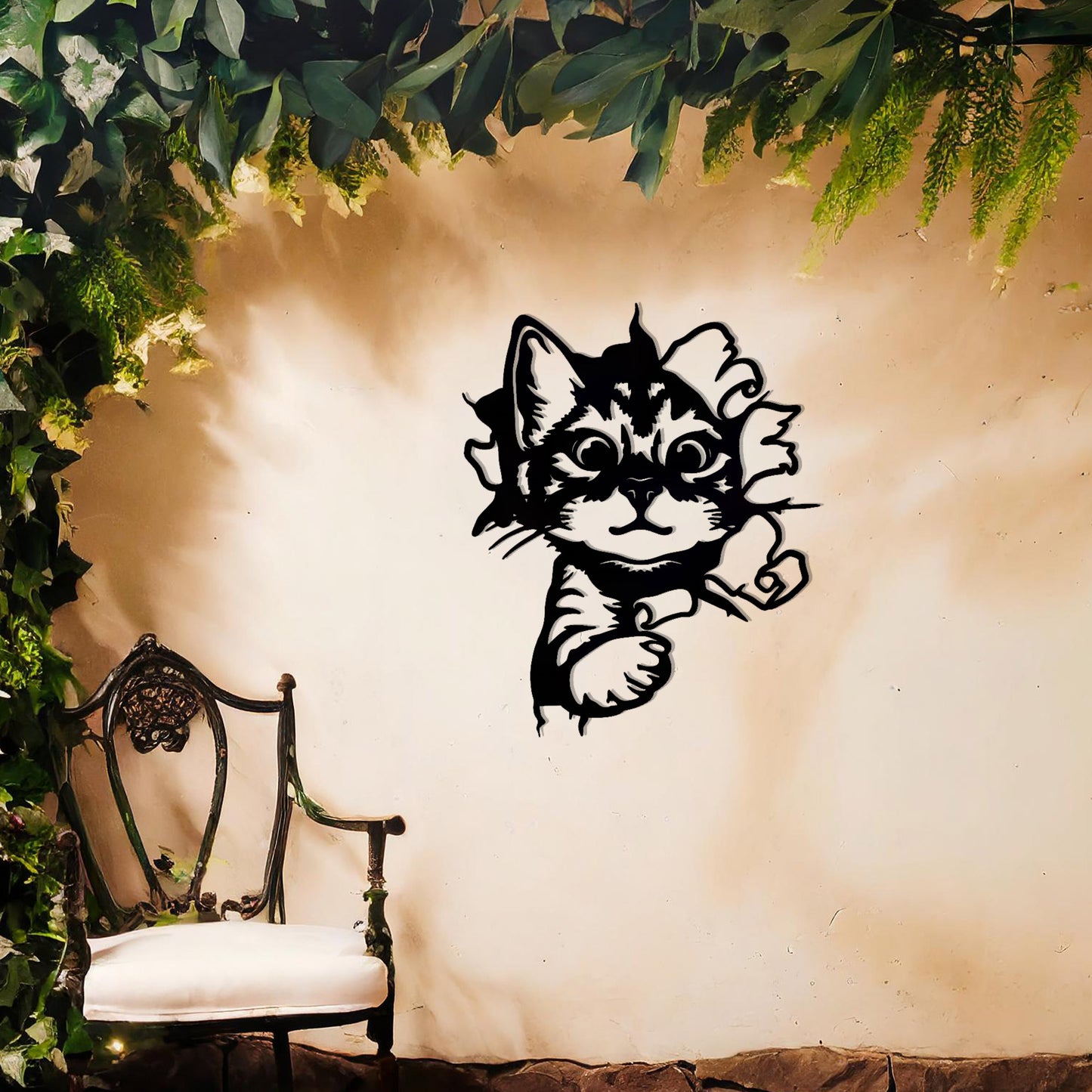 Curious Kitten Coming Out from The Wall Effect - Metal Wall Art - Perfect Gift for Cat Lovers