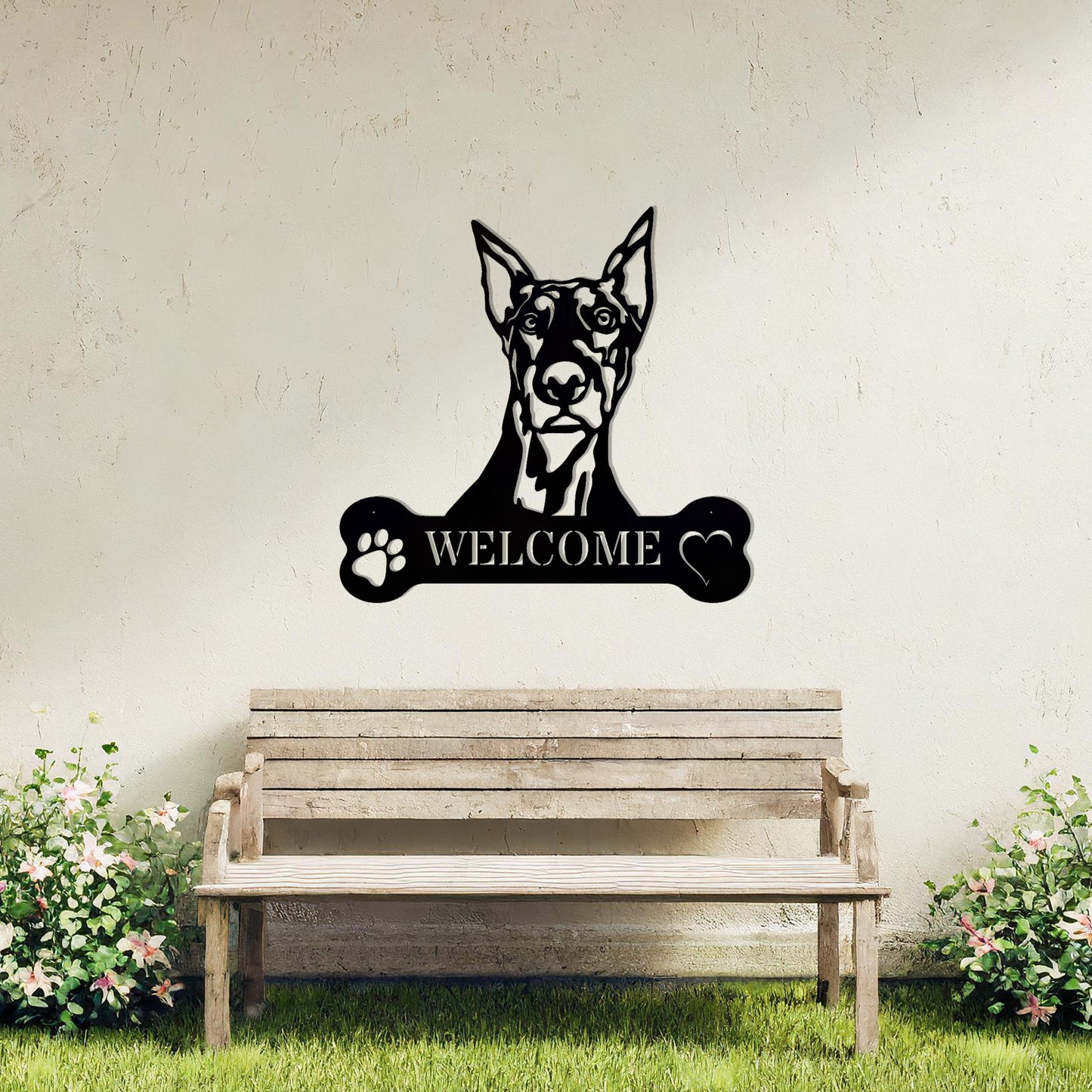 Doberman Metal Wall Sign - Dog Welcome Wall Art Gift Decor