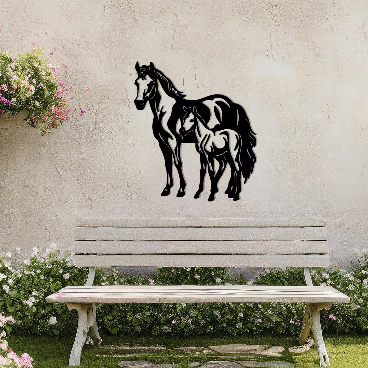 Horse and Foal Metal Wall Art - Elegant Farmhouse Decor Gift