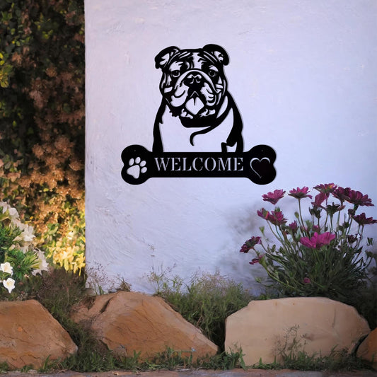 Bulldog Metal Sign - Dog Welcome Wall Art Gift Decor