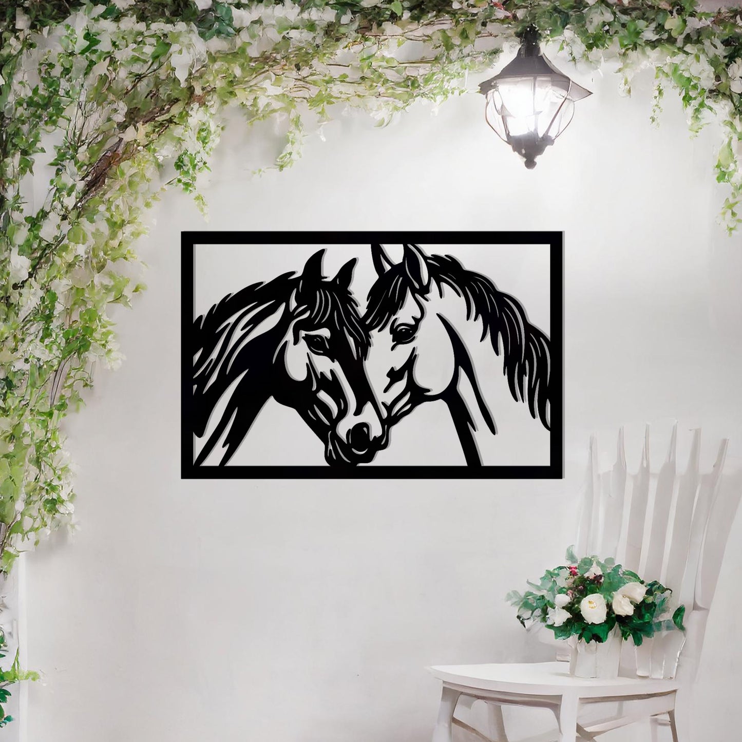 Horse Pair Metal Wall Art - Elegant Equestrian Decor Gift for Horse Lovers