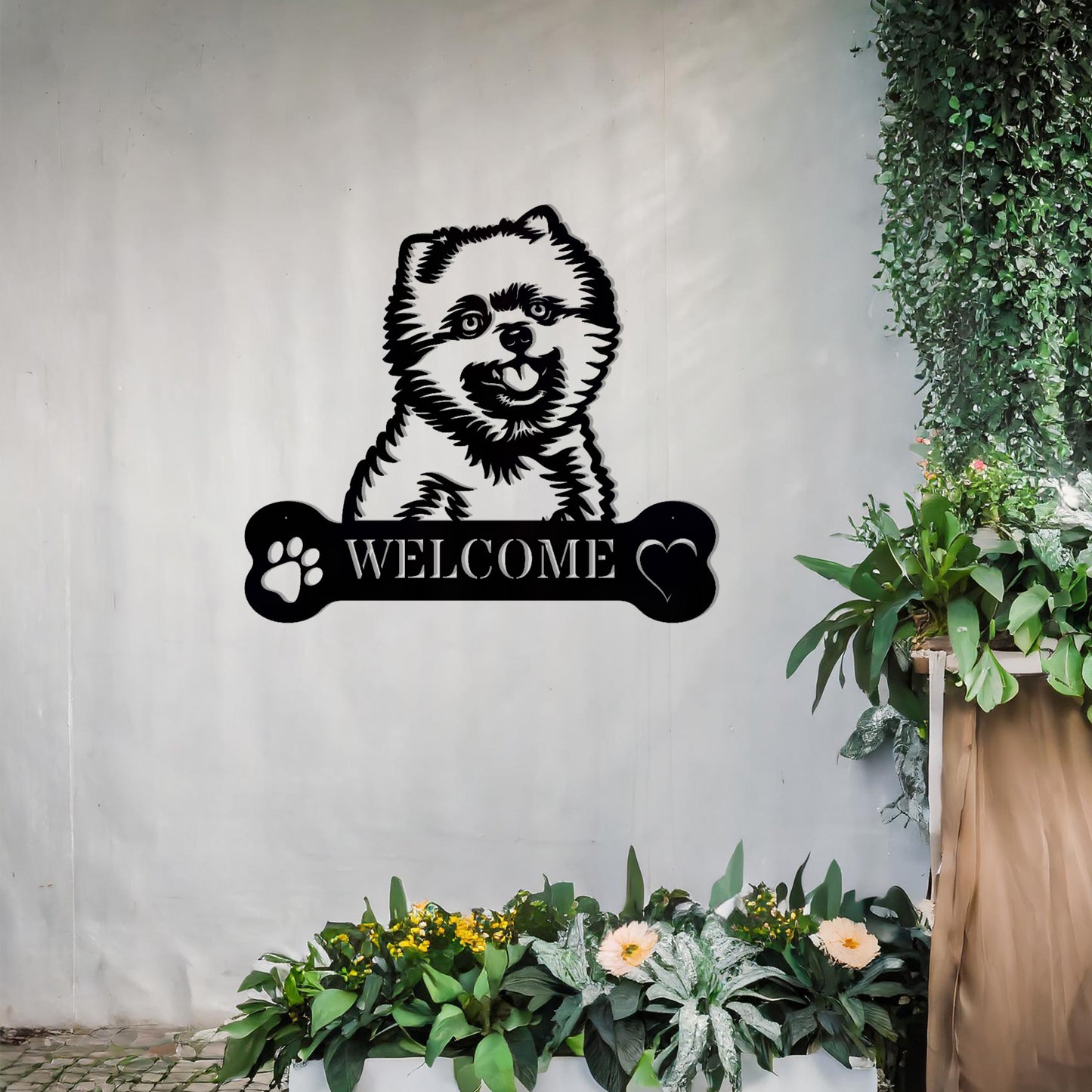 Pomeranian Metal Welcome Sign - Dog Wall Art Gift