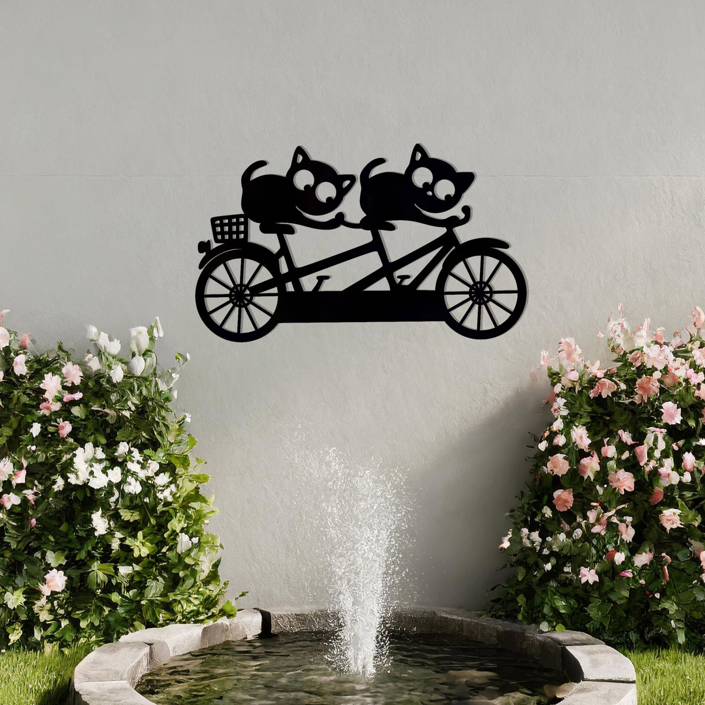 Playful Cats on Tandem Bike Metal Wall Art - Fun Decor Gift for Cat Lovers