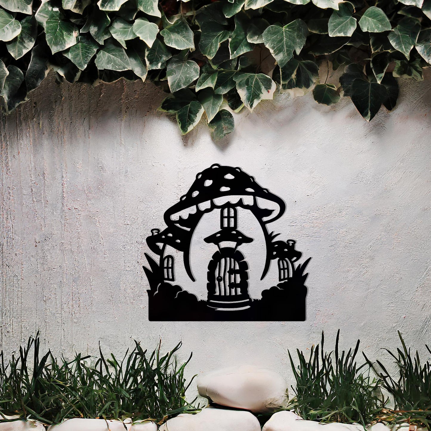 Mushroom House Metal Garden Wall Art - Unique Outdoor Decor Gift