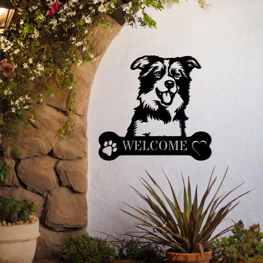 Border Collie Welcome Wall Art - Dog Metal Sign