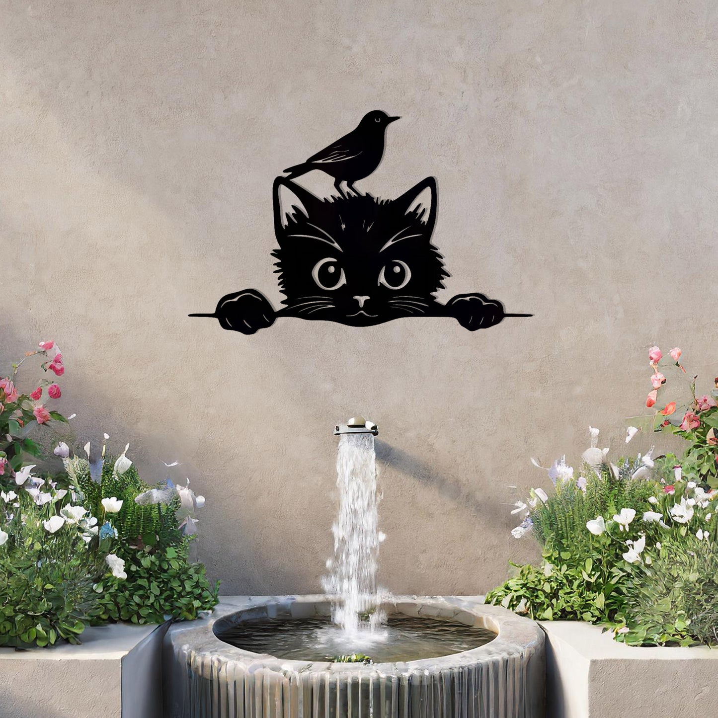 Playful Cat and Bird Metal Wall Art - Adorable Gift for Animal Lovers