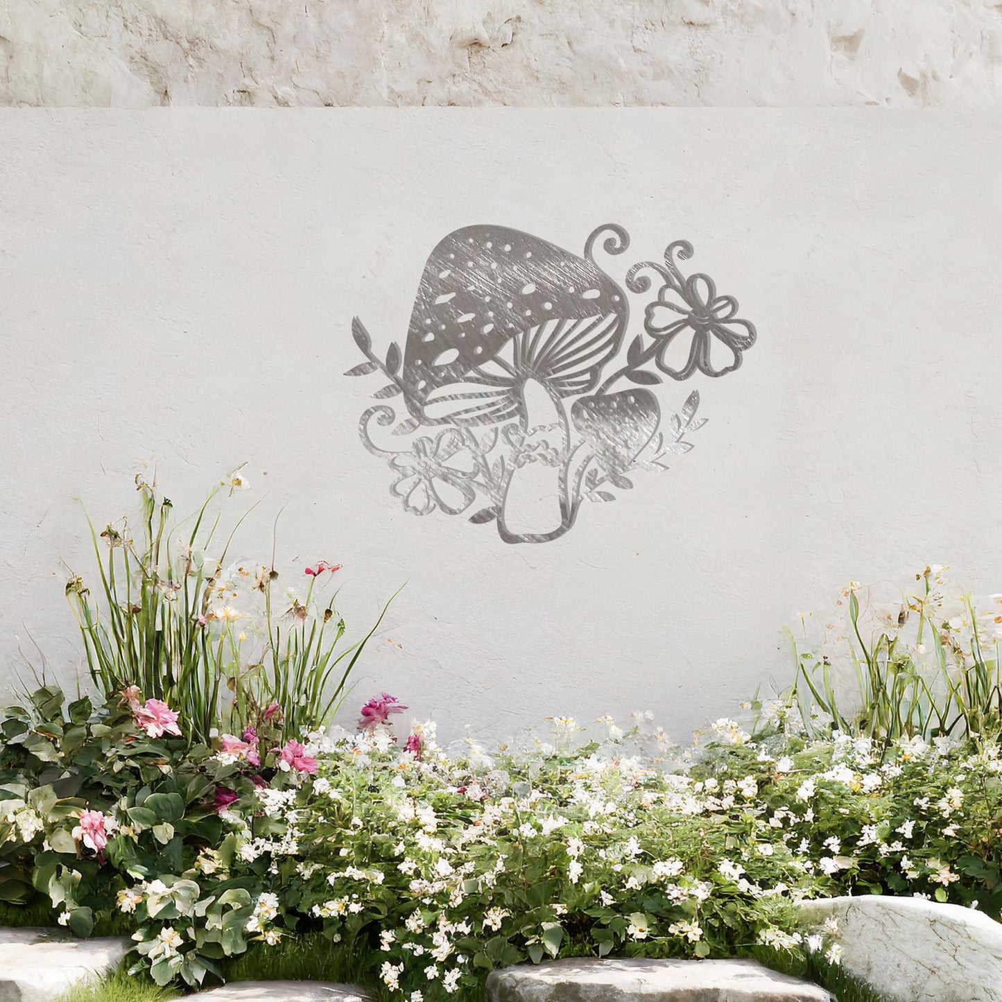 Mushroom and Floral Metal Garden Wall Art - Perfect Gift for Outdoor Garden