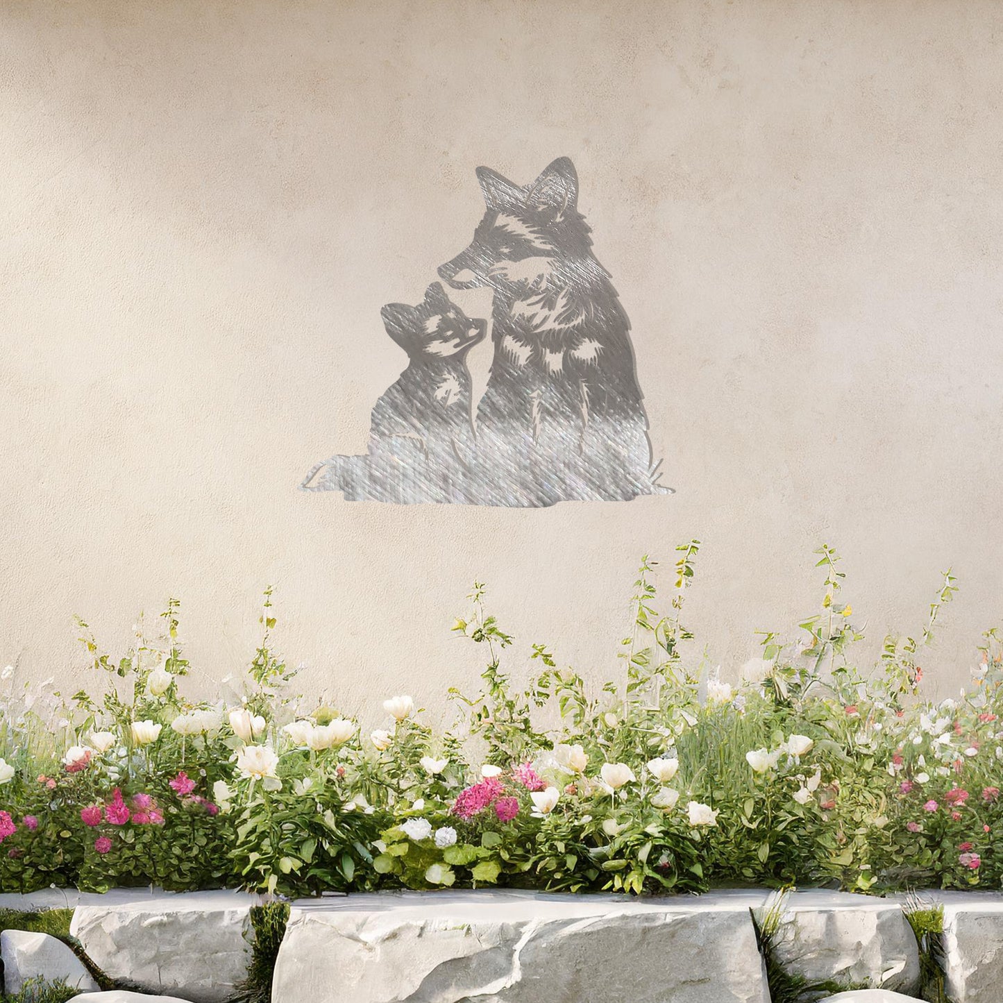 Charming Fox and Cub Metal Wall Art - Perfect Gift for Garden Decor Lovers