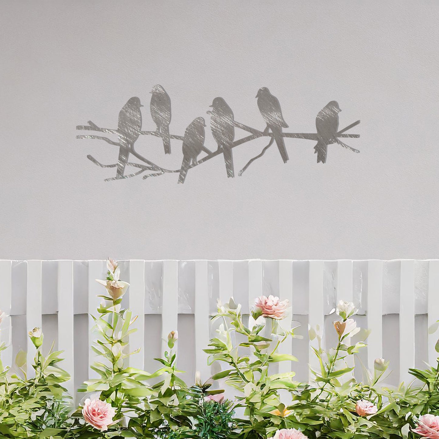 Six Birds on a Branch Metal Wall Art - Stylish Outdoor Garden Decoration