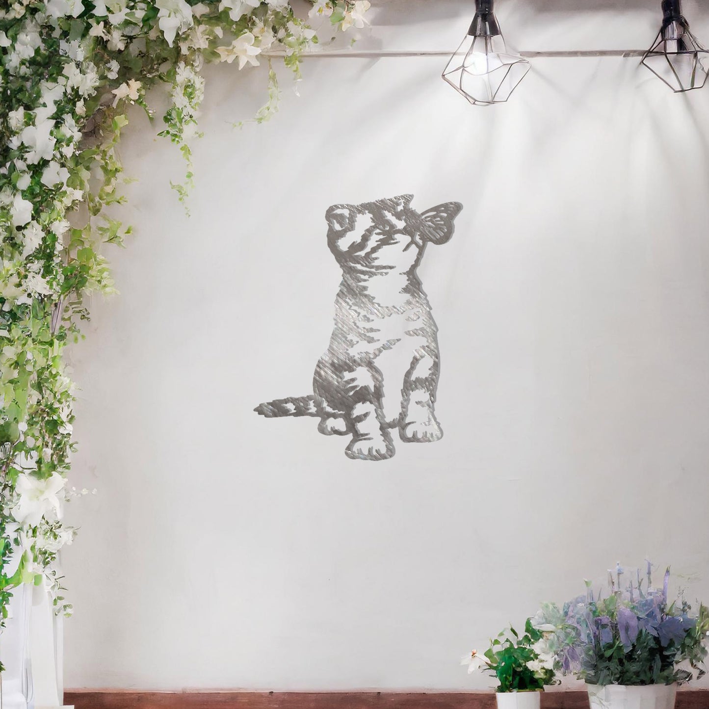 Kitten and Butterfly Metal Wall Art - Adorable Gift for Animal Lovers