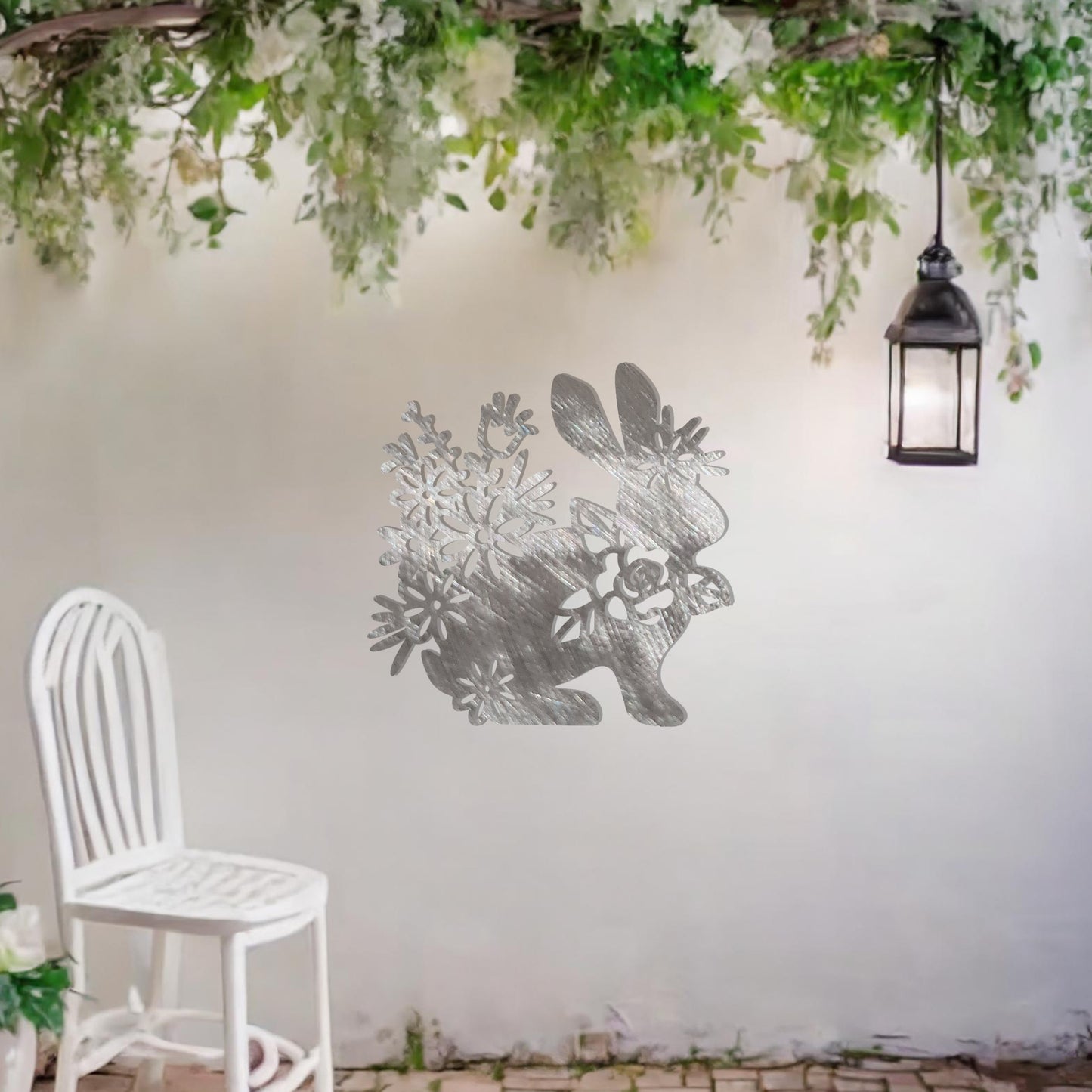 Floral Bunny Metal Wall Art - Charming Garden Decor Gift for Mom