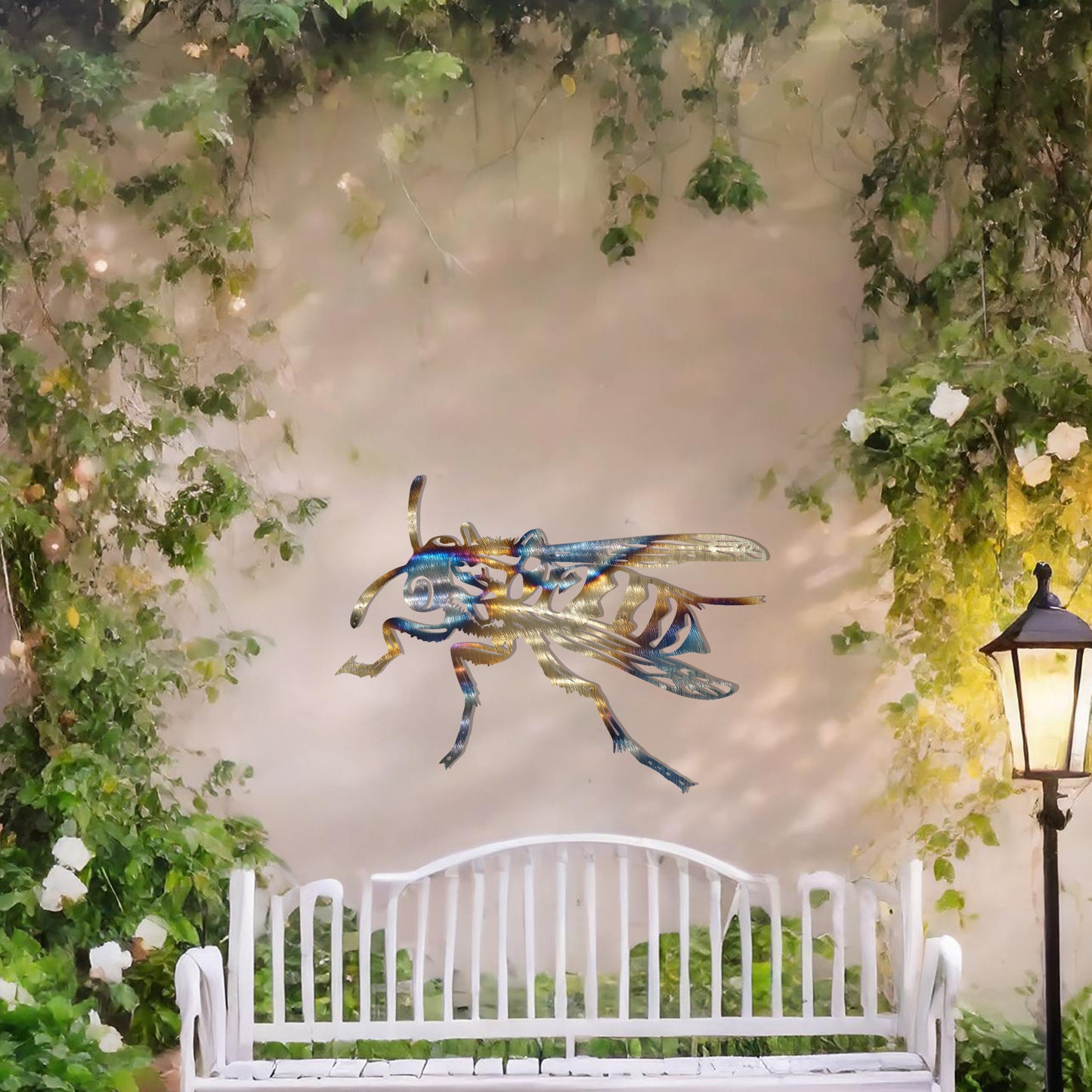 Intricate Wasp Metal Wall Art - Unique Garden Decor Gift for Bee Keeper