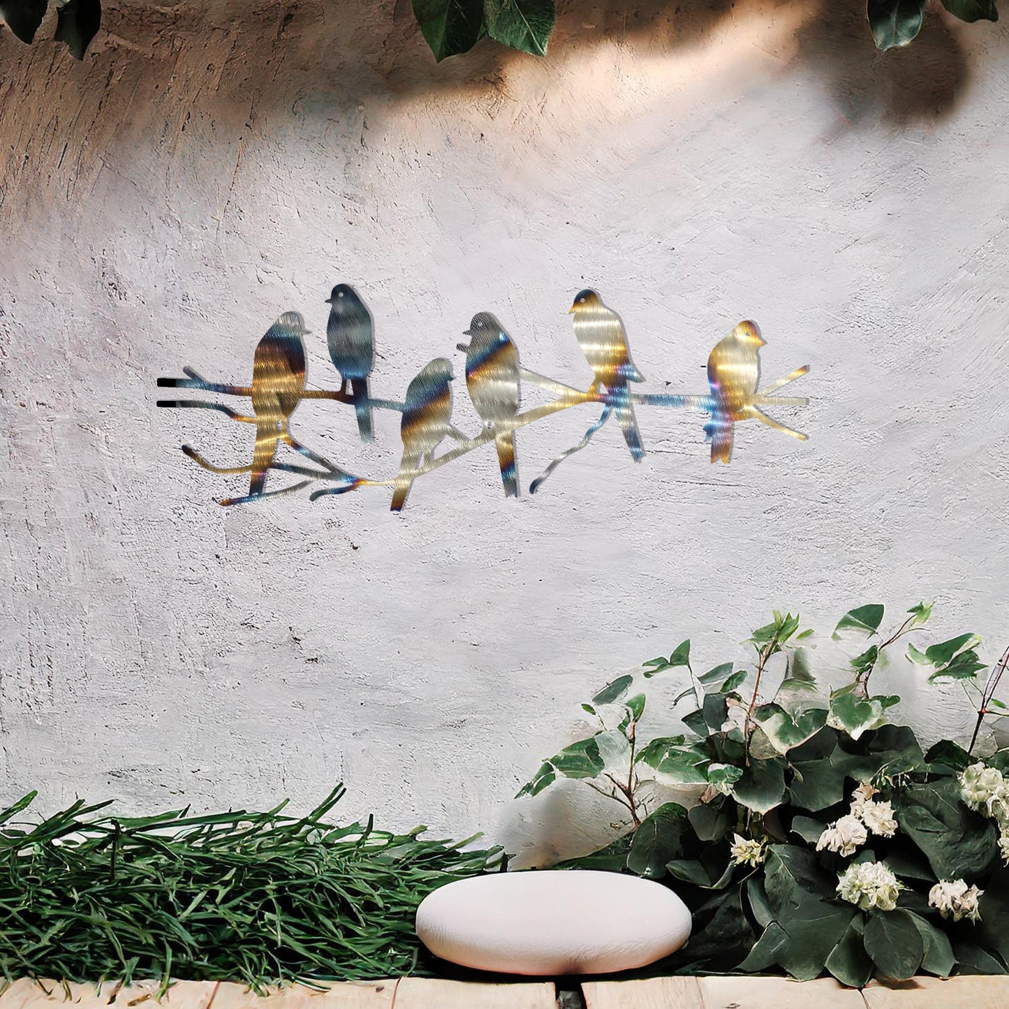 Six Birds on a Branch Metal Wall Art - Stylish Outdoor Garden Decoration