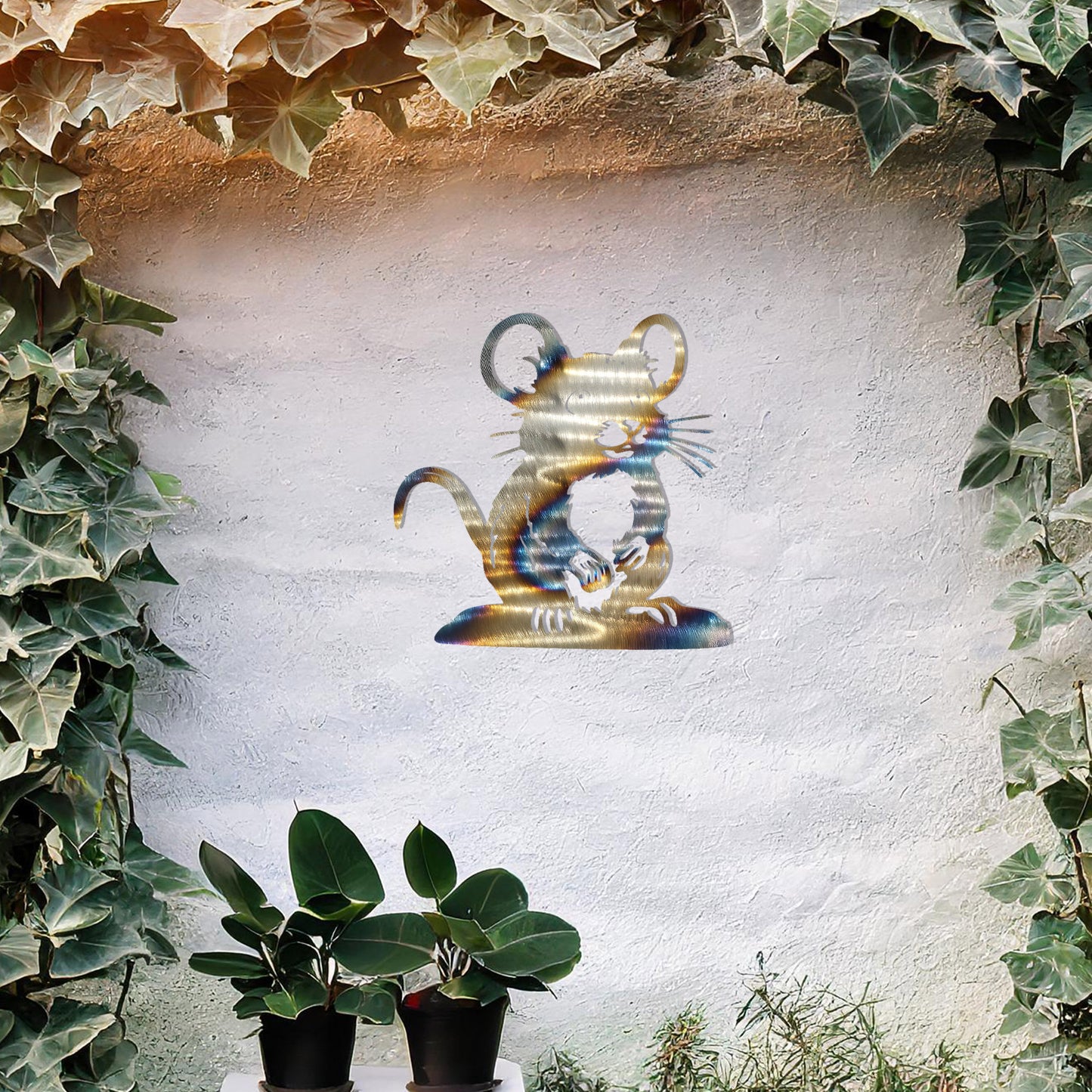 Adorable Mouse Metal Wall Art - Whimsical Garden Decor Gift for Mom