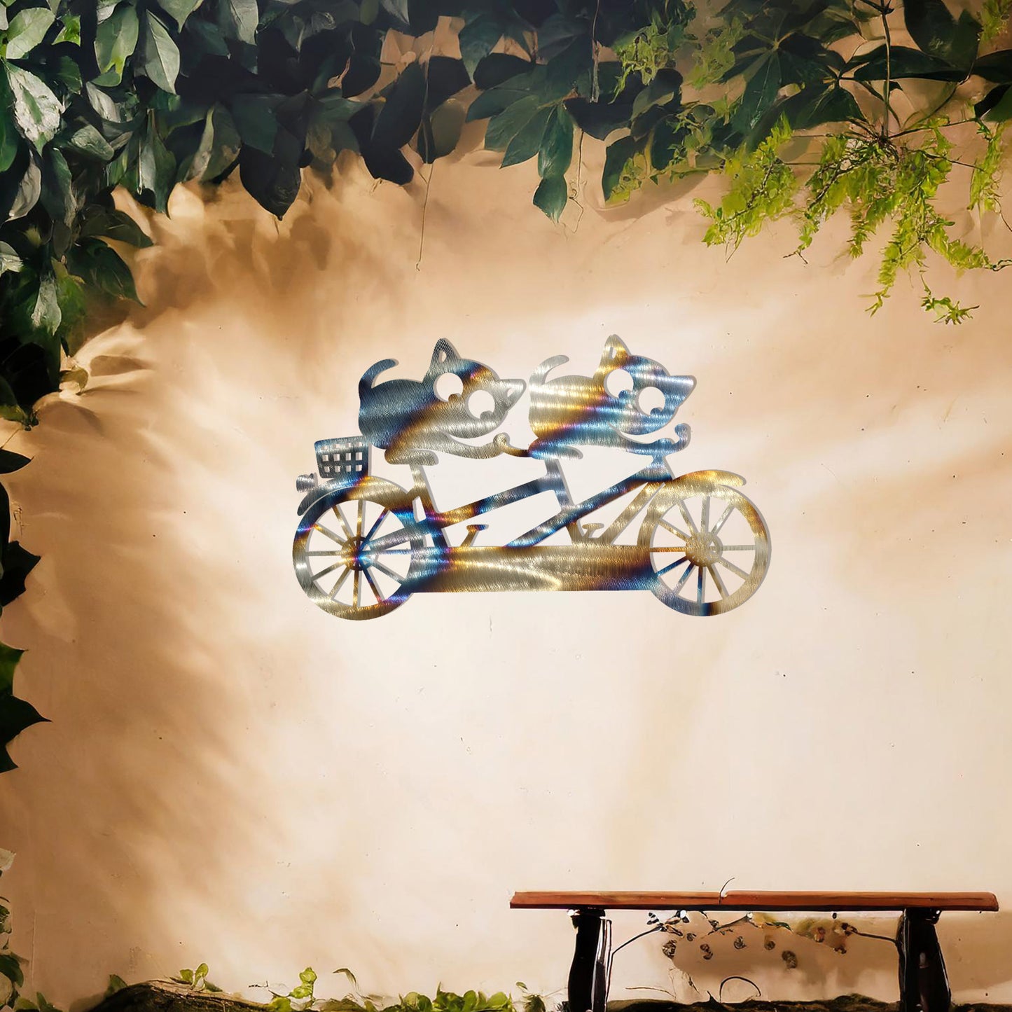 Playful Cats on Tandem Bike Metal Wall Art - Fun Decor Gift for Cat Lovers