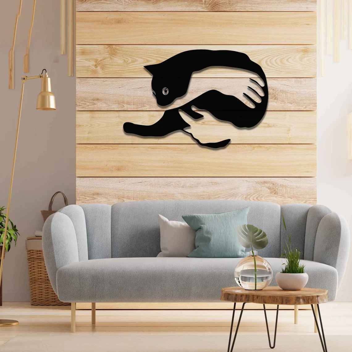 Metal Rusty Cat Hugging Wall Art, Cat in Hands Wall Decor, Cat Fan Gift