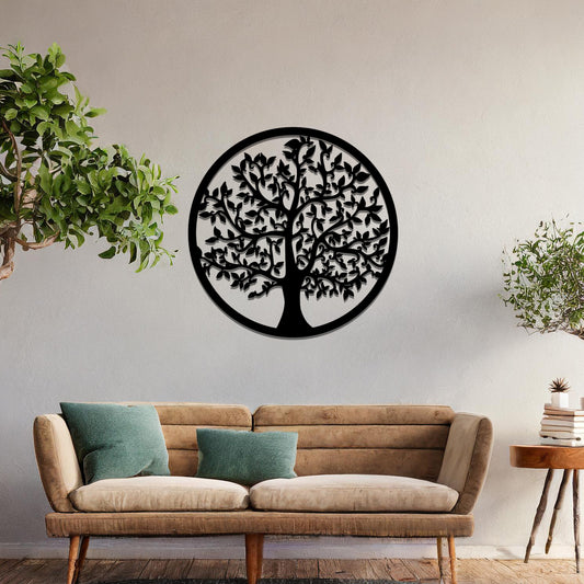 Round Metal Tree of Life Hanging Wall Art, Spring Bloom Tree Wall Decor