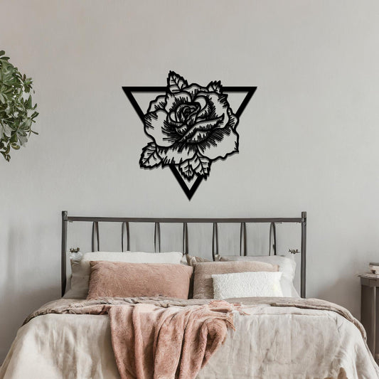 Modern Abstract Rose Metal Art: Floral Design in Geometric Triangle