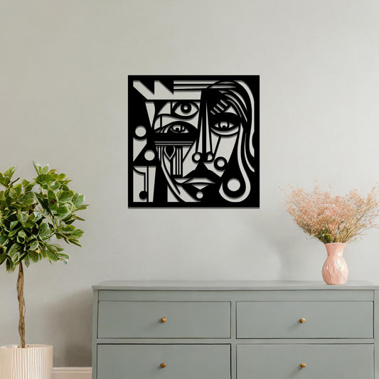 Picasso Inspired Abstract Womans Face Metal Hanging Wall Art for Urban Decor