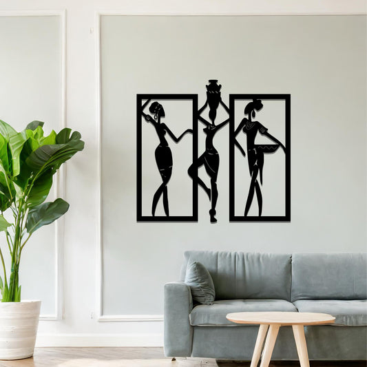 Traditional African Women Metal Hanging Wall Art: Heritage and Femininity Decor