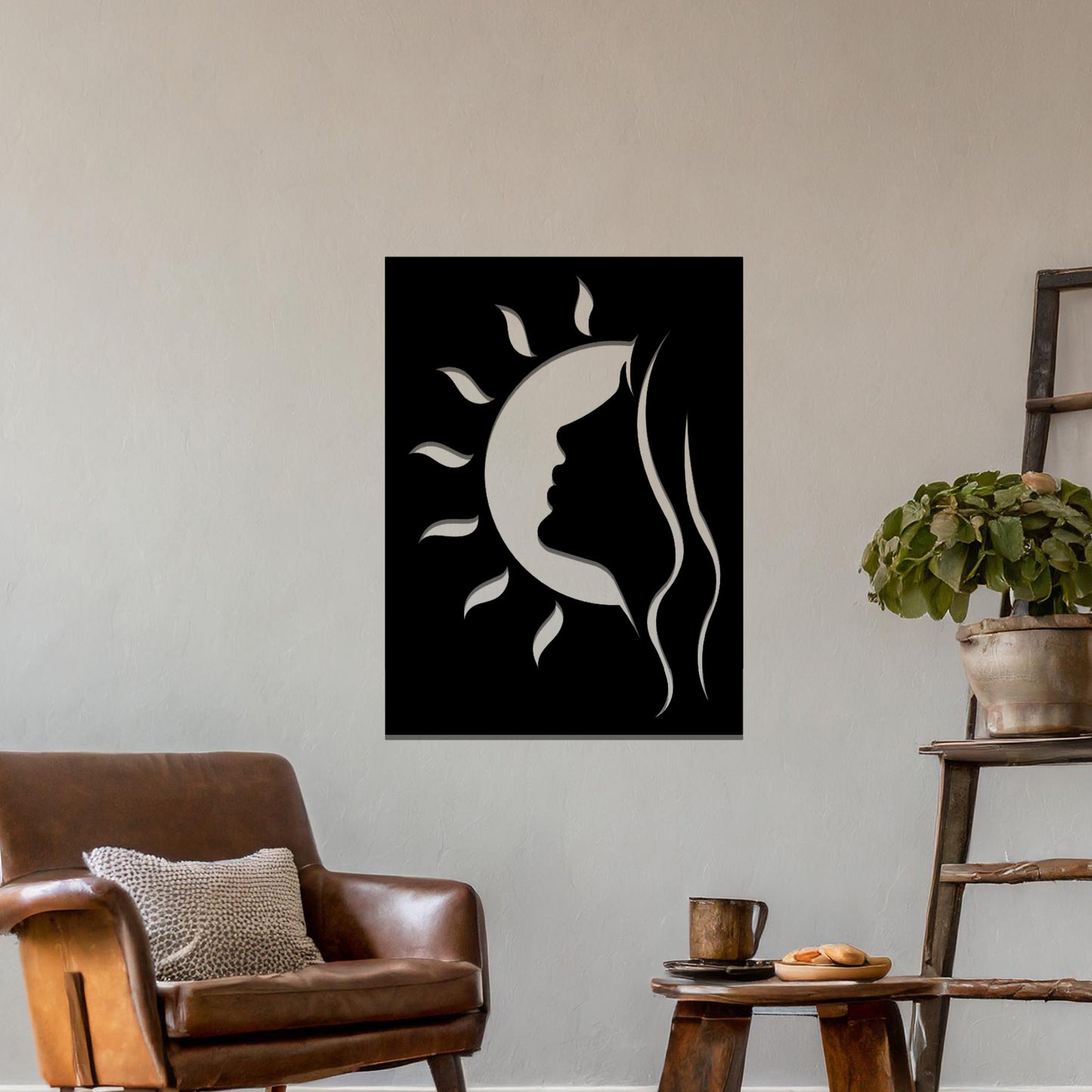 Moonlit Silhouette: Celestial Beauty Modern Face Metal Wall Hanging Art