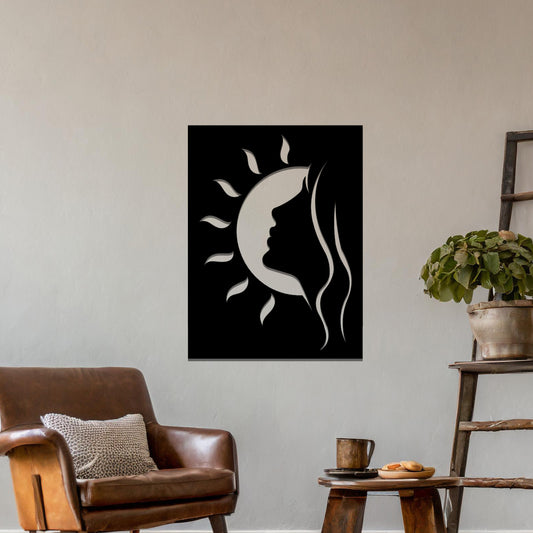 Moonlit Silhouette: Celestial Beauty Modern Face Metal Wall Hanging Art