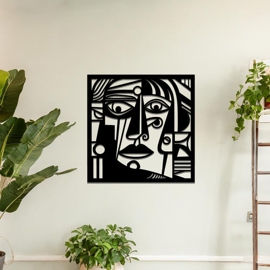 Abstract Womans Face Metal Wall Art: Picasso Inspired Modern Hanging Decor