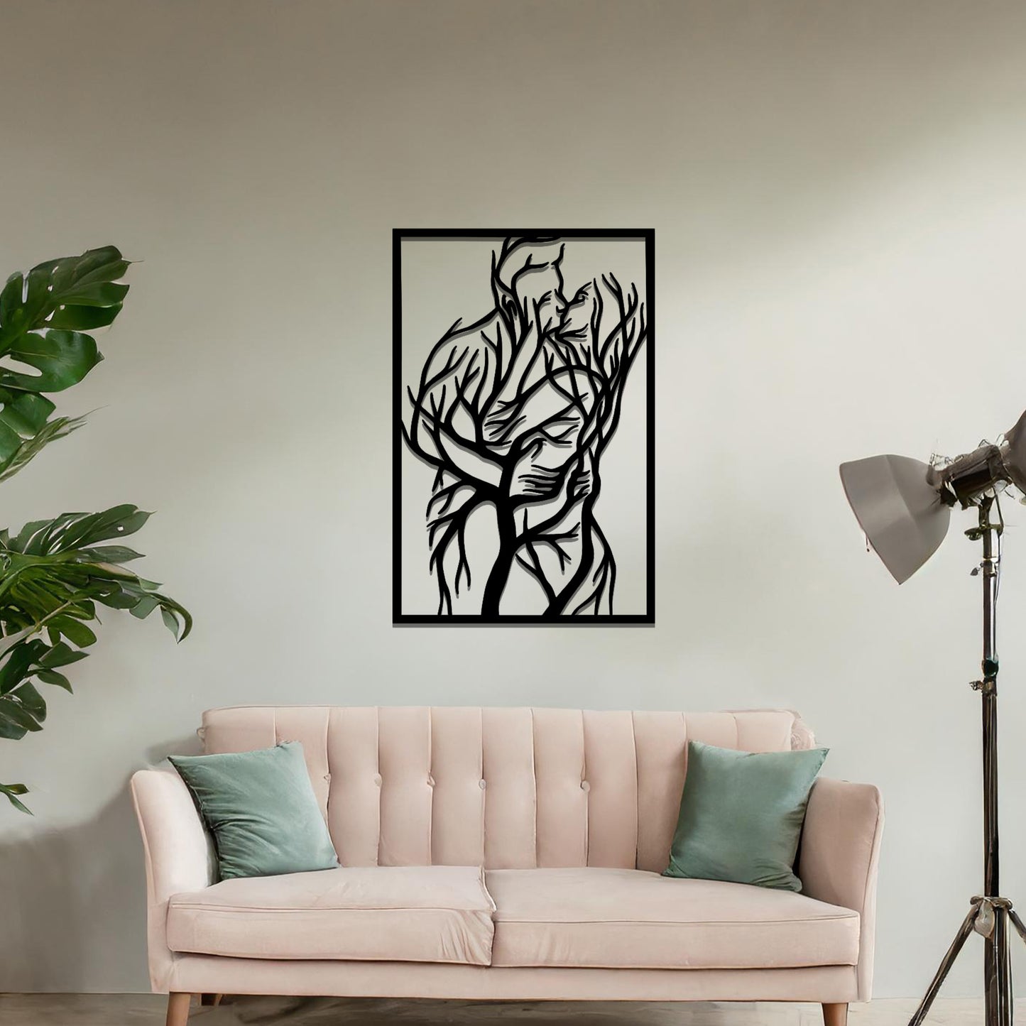 Modern Metal Wall Art: Embracing Tree of Live Couple Branch Couple Silhouette