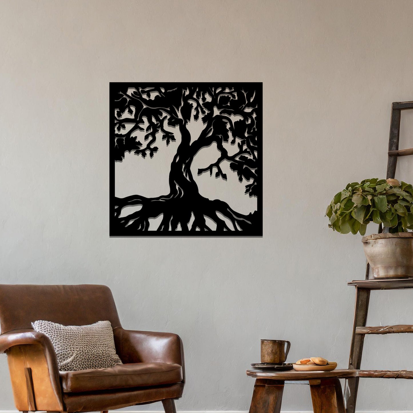 Square Framed Metal Tree of Life Wall Art: Modern Elegance for any Room or Office