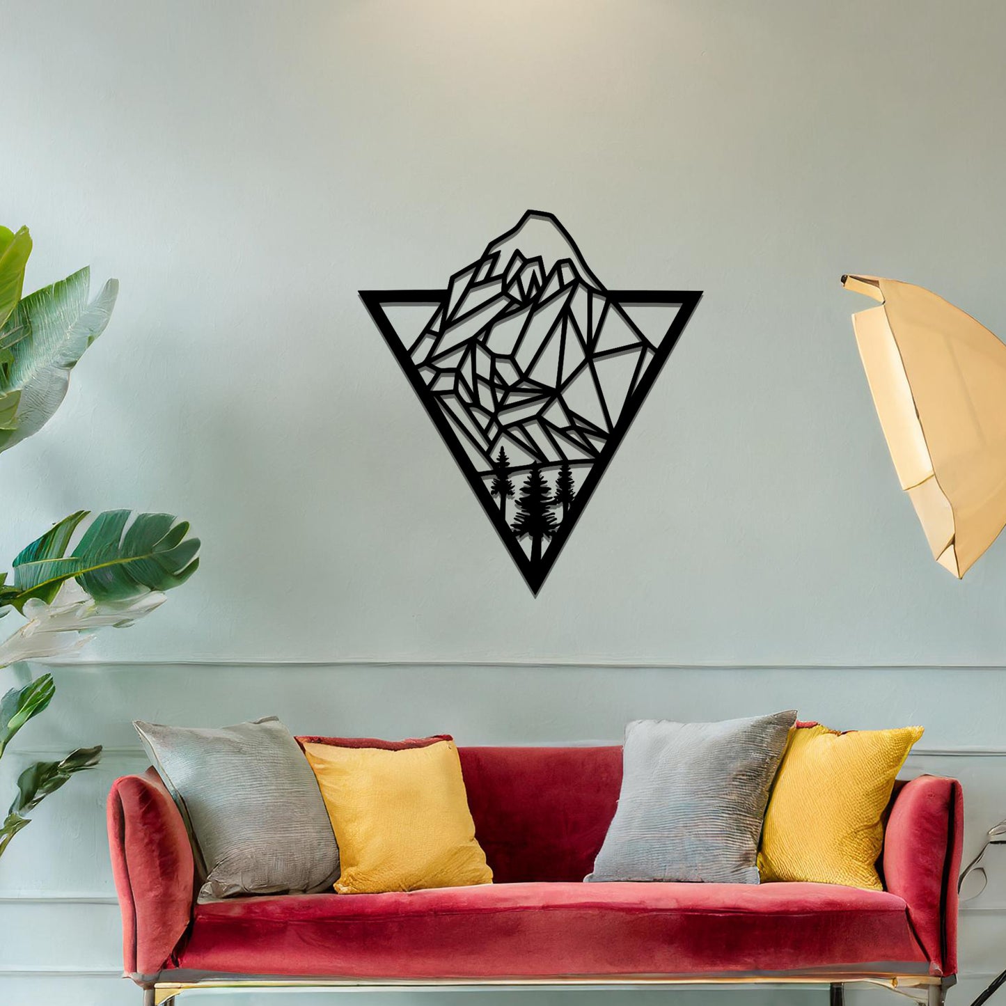 Geometric Mountain and Forest Metal Wall Art: Triangular Contemporary Decor