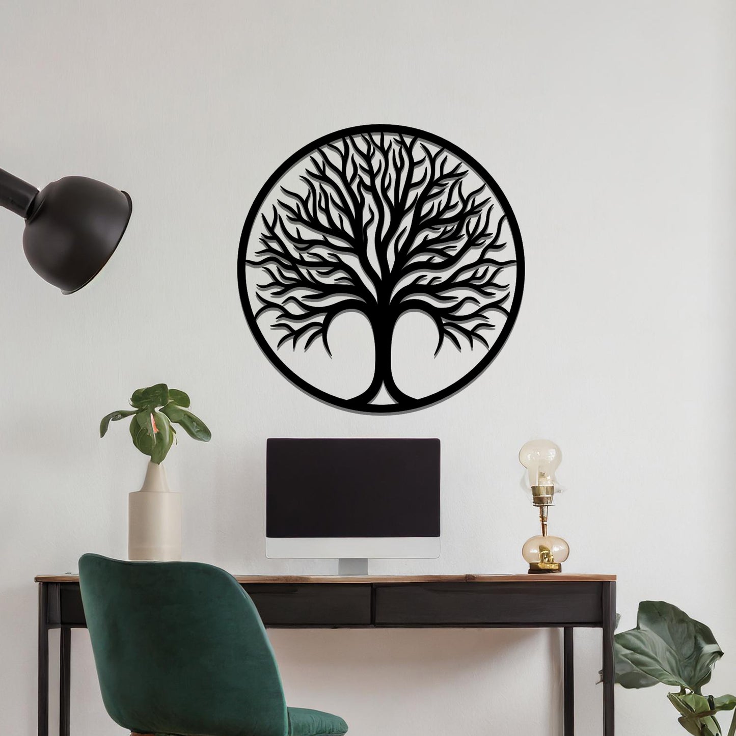 Radiant Tree of Life Metal Wall Art: Elegant Metal Sculpture Circular Nature Design