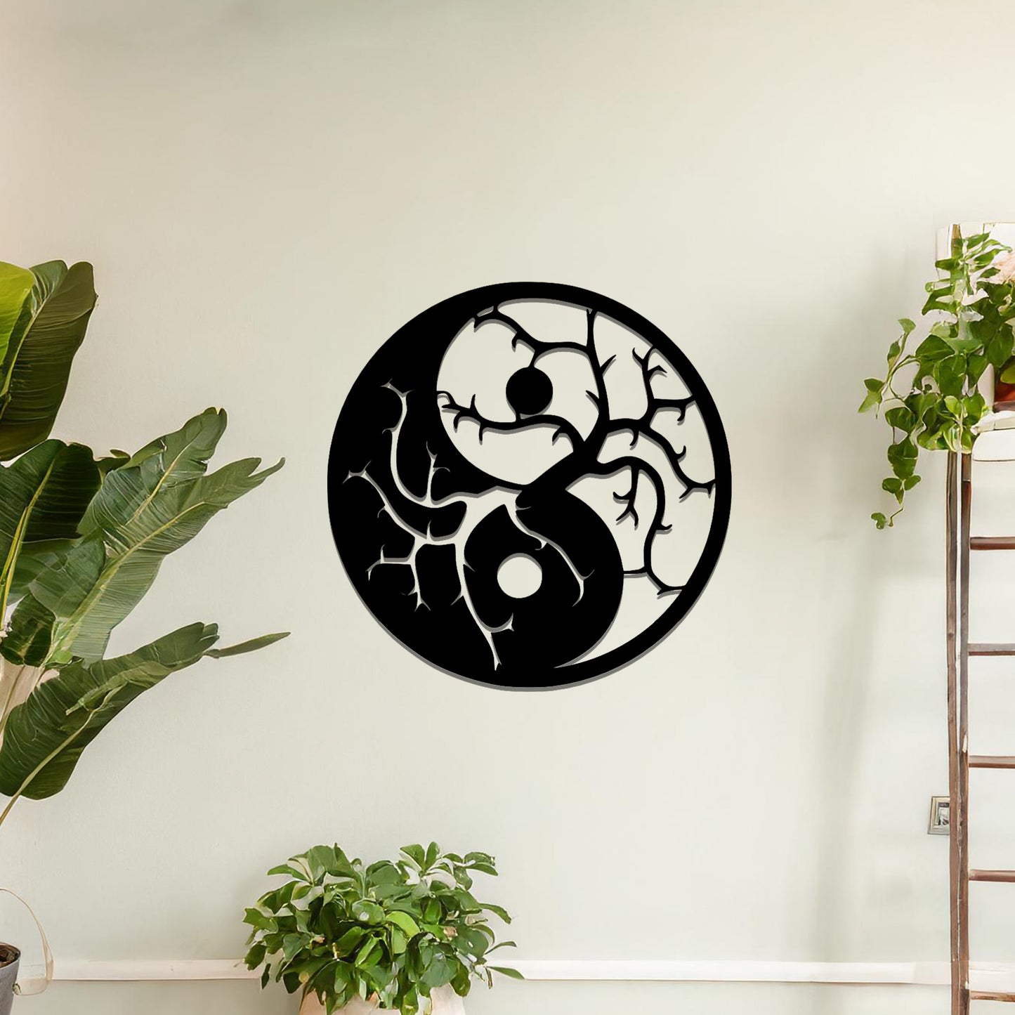 Yin Yang Tree Branches Metal Wall Art: Zen Decor for Modern Interiors