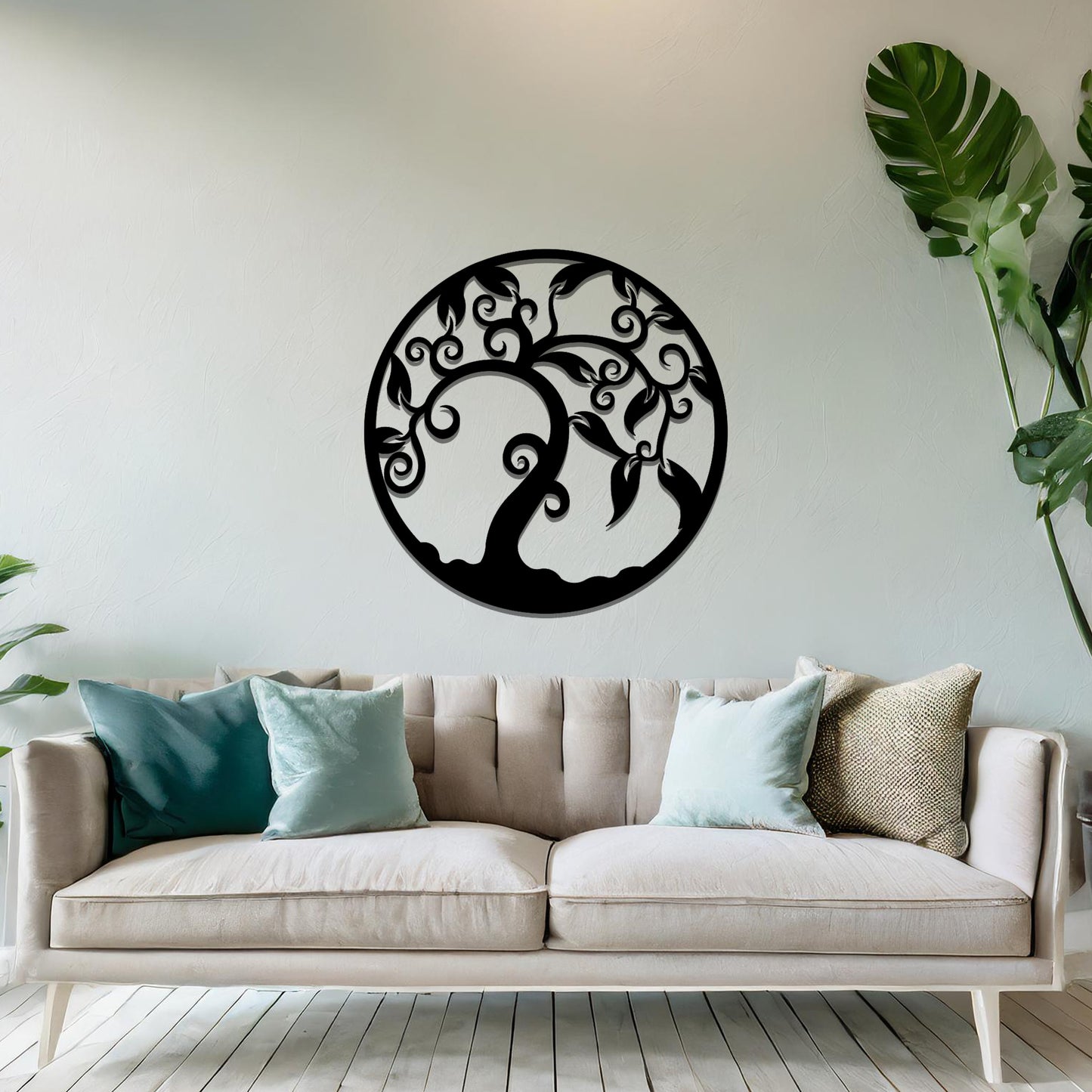 Metal Tree of Life Wall Art Round Hanging Contemporary Living Room Art