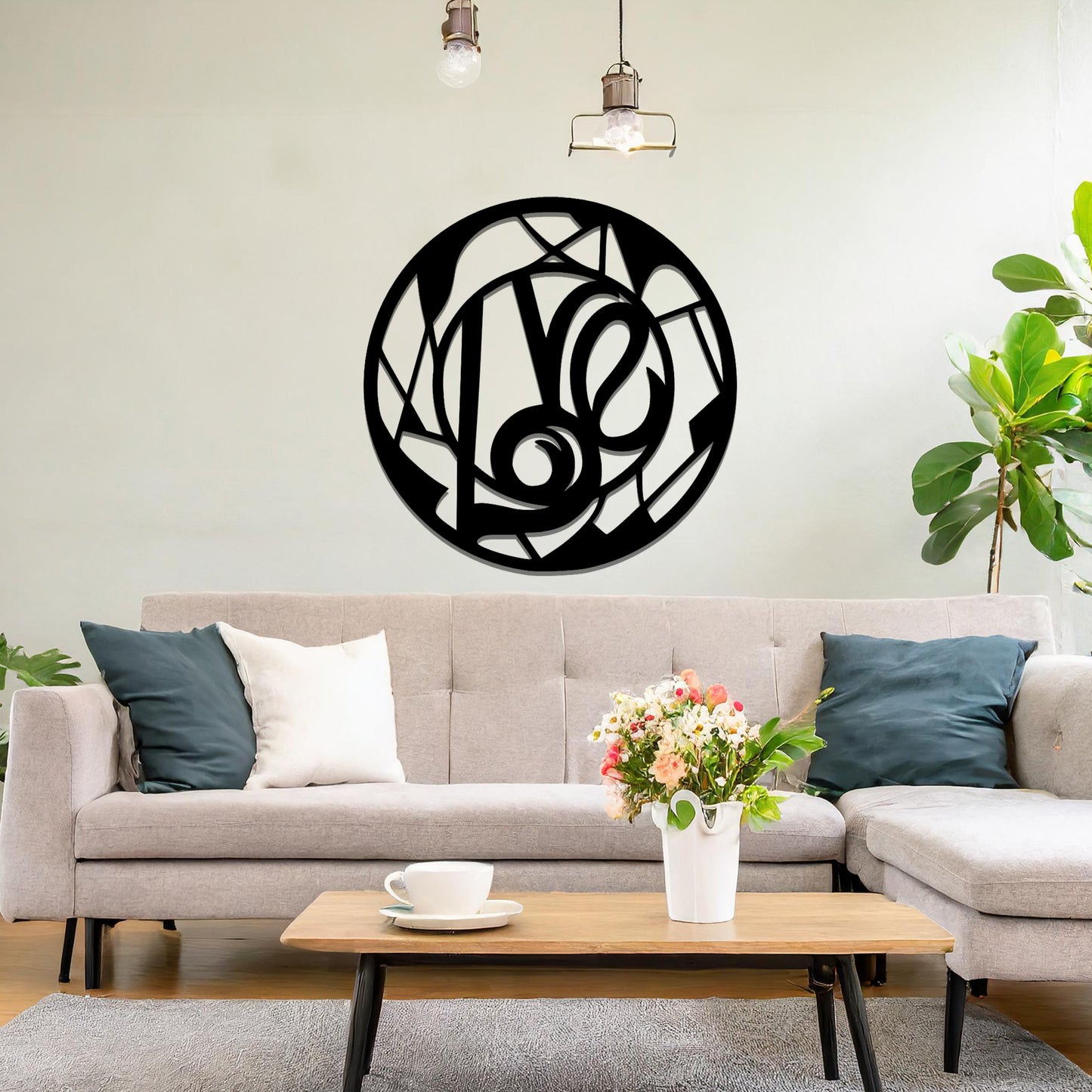 Geometric Love Sign Metal Wall Art - Modern Circular Frame Design for Bedroom