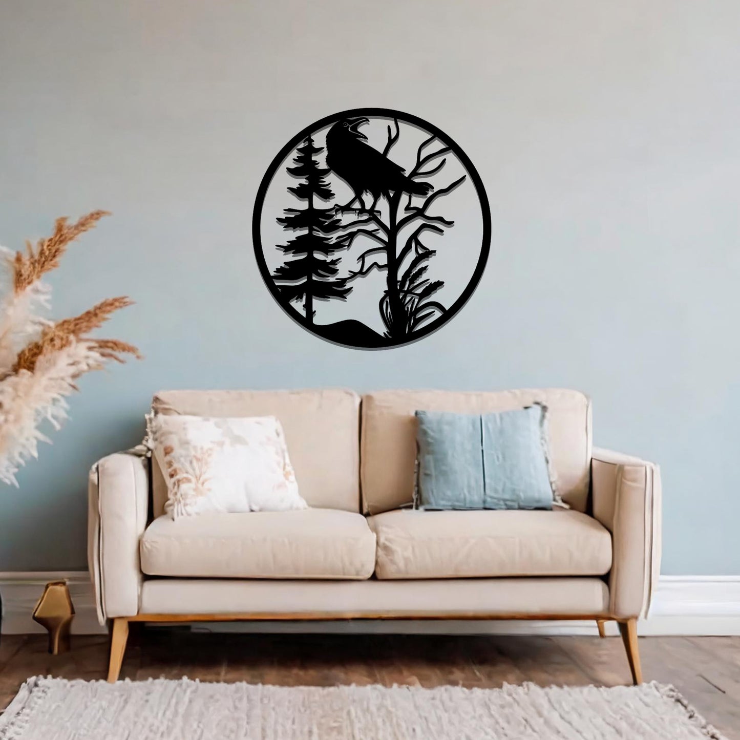 Sleek Metal Crow Art: Bird on Tree Branch Modern Wall Hanging Decor