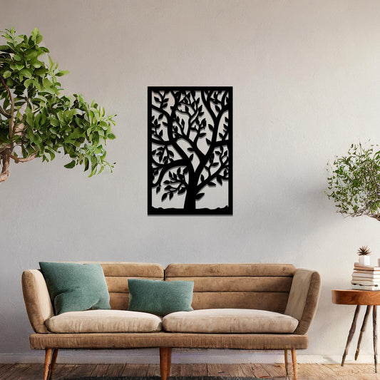 Contemporary Metal Tree Wall Art - Modern Design in Rectangular Frame