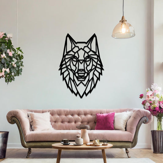 Modern Geometric Wolf Metal Wall Hanging Art - Abstract Wildlife Design