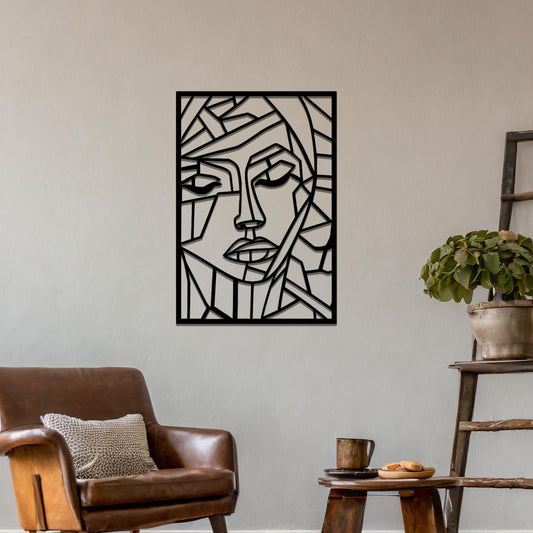 Geometric Women Face Metal Wall Hnging Art: Abstract Faceted Portrait Decor