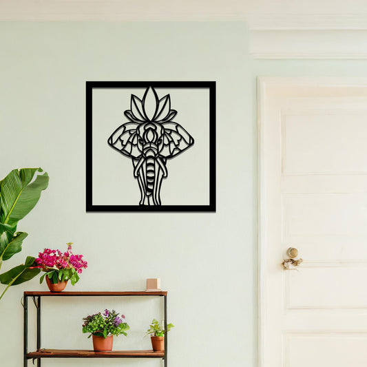 Hindu Elephant Framed Metal Wall Art: Serene Spiritual Decor