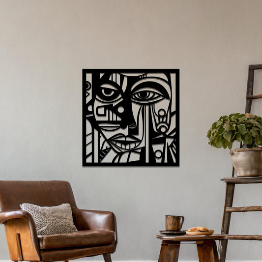 Picasso Inspired Abstract Woman's Face Hanging Metal Wall Art for Modern Homes