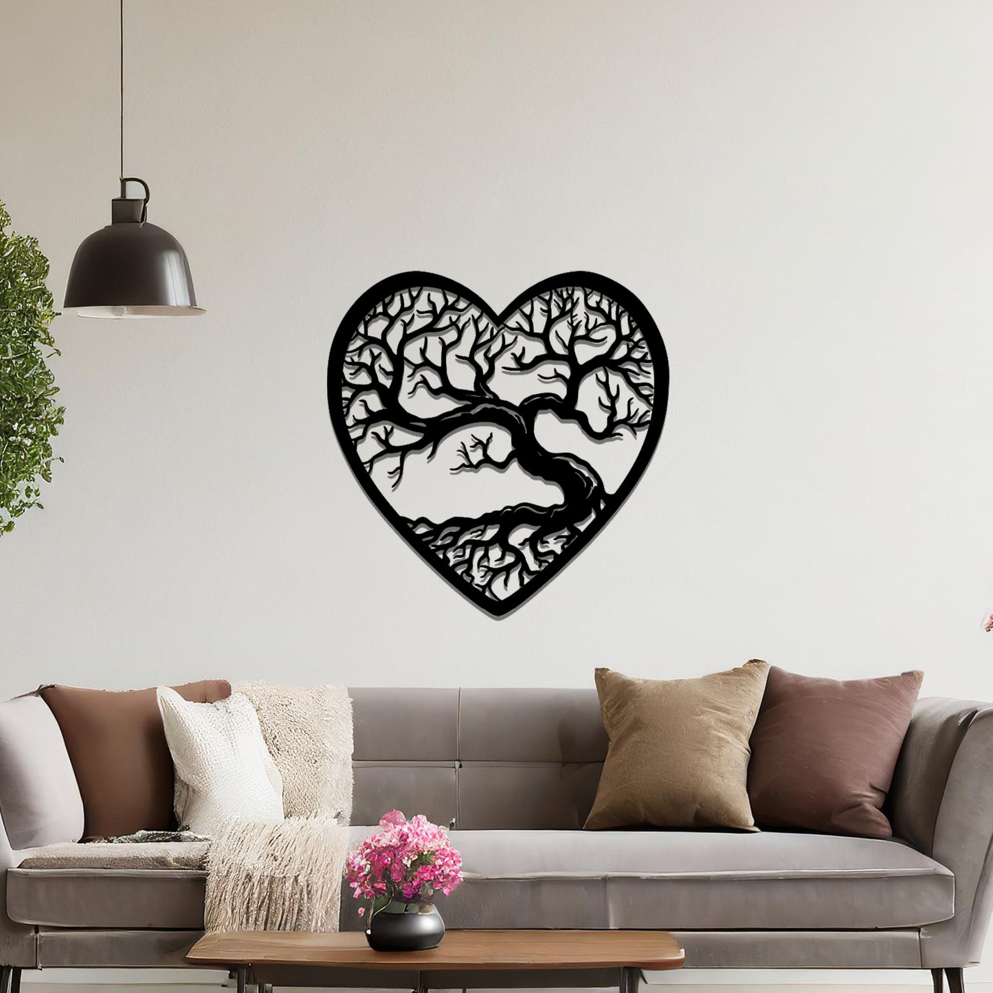 Metal Tree in Heart Wall Art Hanging Modern Home Decoration Living Room