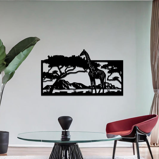 Africa Inspired Metal Wall Art - African Giraffe in Natural Habitat