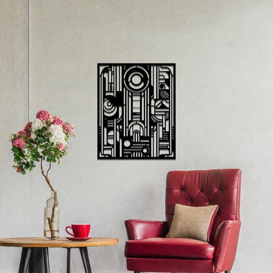 Frank Lloyd Wright Inspired Geometric Metal Panel Wall Hanging Art for Modern Spaces