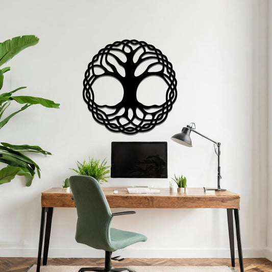 Round Celtic Tree Metal Wall Hanging Art: Modern Nature Inspired Decor