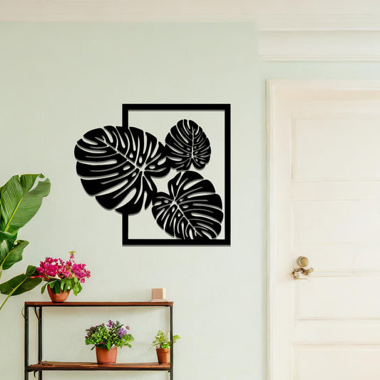 Framed Metal Monstera Leaves Wall Art: Tropical Wall Hanging Elegance